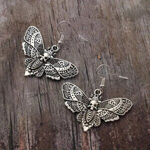 #59 Gothic Vintage Butterfly Moth Skull Earrings Zinc Alloy